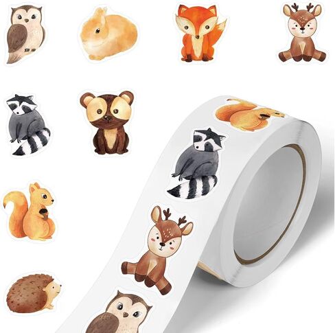 500 PCS لفة ملصق للحيوانات لطفلة الأطفال - ملصقات مكافآت الغابات والخريف ، طوابع حيوانية مستديرة لمستلزمات المعلمين ، ملصقات تحفيزية للأطفال الصغار in Kuwait
