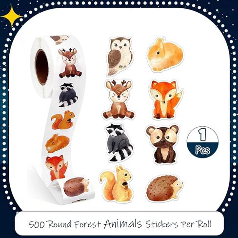 500 PCS لفة ملصق للحيوانات لطفلة الأطفال - ملصقات مكافآت الغابات والخريف ، طوابع حيوانية مستديرة لمستلزمات المعلمين ، ملصقات تحفيزية للأطفال الصغار in Kuwait