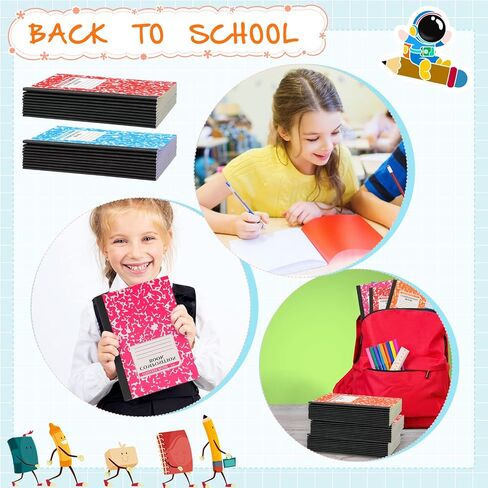 Fainne 100 Pack A5 Composition Notebooks Bulk Wide Ruled Composition Notebook College Ruled Composition Notebooks Marble Covers Composition Notebook for Student Classroom Office Supplies, 10 Colors in Kuwait