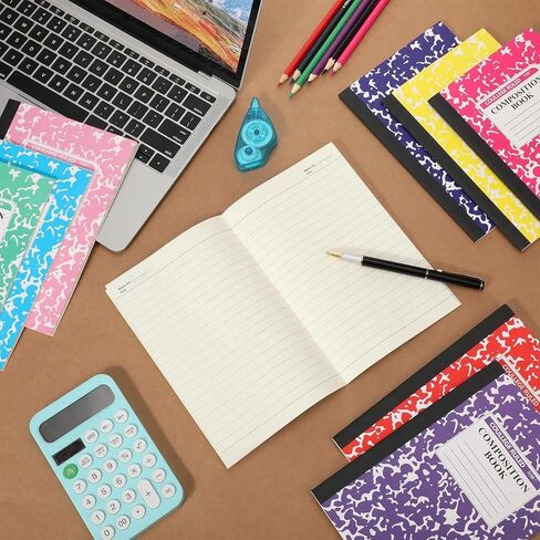 Fainne 100 Pack A5 Composition Notebooks Bulk Wide Ruled Composition Notebook College Ruled Composition Notebooks Marble Covers Composition Notebook for Student Classroom Office Supplies, 10 Colors in Kuwait