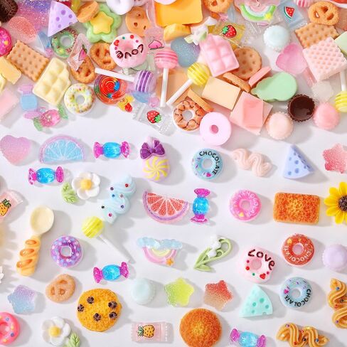 118 PCS SLIME SHARMS FOOD مجموعة لطيفة ， مختلط الكثير من الراتنجات الغذائية راتنجات مسطحة مجموعات لطيفة لصنع الحرف اليدوية ديي ، والزخارف ، والسكريات الزخرفة المختلطة ، والزينة ، ومقطع الشعر in Kuwait