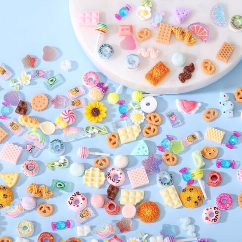 118 PCS SLIME SHARMS FOOD مجموعة لطيفة ， مختلط الكثير من الراتنجات الغذائية راتنجات مسطحة مجموعات لطيفة لصنع الحرف اليدوية ديي ، والزخارف ، والسكريات الزخرفة المختلطة ، والزينة ، ومقطع الشعر in Kuwait