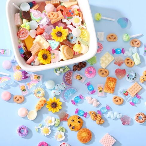 118 PCS SLIME SHARMS FOOD مجموعة لطيفة ， مختلط الكثير من الراتنجات الغذائية راتنجات مسطحة مجموعات لطيفة لصنع الحرف اليدوية ديي ، والزخارف ، والسكريات الزخرفة المختلطة ، والزينة ، ومقطع الشعر in Kuwait