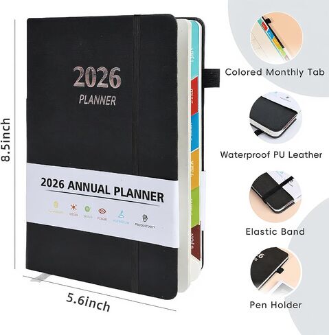 2026 Planner, A5 (5.6"x 8.5") Planner 2026 Jan-Dec, Monthly/Weekly/Daily Tabs with Contacts & Holidays, PU Leather Cover & 100gsm Paper, Organizer for School and Business Supplies (Sage Green) in Saudi Arabia
