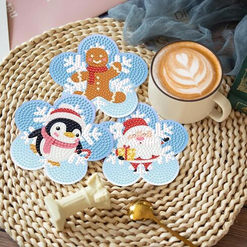 Yarnmate 8 PCS Christmas Diamond Painting Coasters مجموعات مع حامل ، مجموعات Coaster Art Diamond Diy للبالغين ، توفيات CARTERS Diamonds للهدايا للهدايا ديكور العطلات in Kuwait
