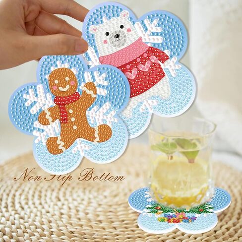 Yarnmate 8 PCS Christmas Diamond Painting Coasters مجموعات مع حامل ، مجموعات Coaster Art Diamond Diy للبالغين ، توفيات CARTERS Diamonds للهدايا للهدايا ديكور العطلات in Kuwait