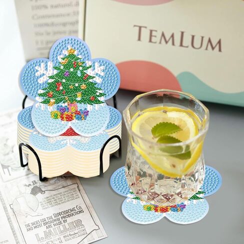 Yarnmate 8 PCS Christmas Diamond Painting Coasters مجموعات مع حامل ، مجموعات Coaster Art Diamond Diy للبالغين ، توفيات CARTERS Diamonds للهدايا للهدايا ديكور العطلات in Kuwait