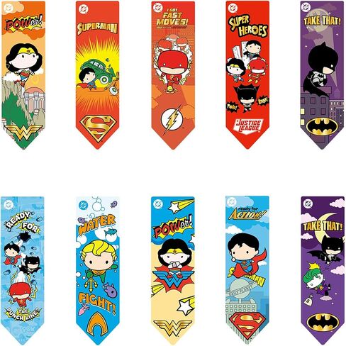 10pcs مرجعية Superhero Bluk ، مرجعية كوميدية لطيفة DC ، هدايا قراءة مثالية وعلامات الصفحات للكتب/المخططين ، مكافأة الفصل الدراسي وهدية عيد ميلاد in Kuwait