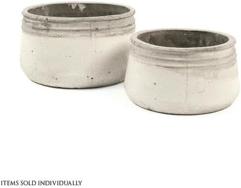 Zentique White Cement Planter Bowl – Round Low Concrete Pot for Succulents, Herbs, or Decorative Accents – Rustic Indoor/Outdoor Vessel (Large) in Saudi Arabia