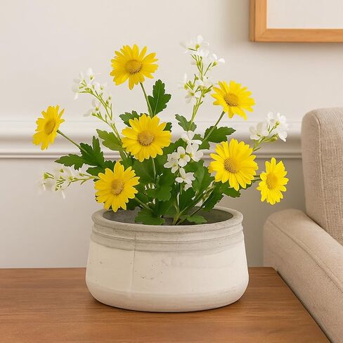 Zentique White Cement Planter Bowl – Round Low Concrete Pot for Succulents, Herbs, or Decorative Accents – Rustic Indoor/Outdoor Vessel (Large) in Saudi Arabia