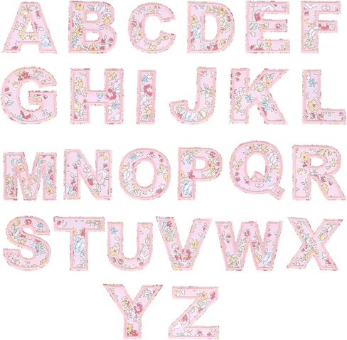 26pcs تصحيحات الحديد على الحديد ، تطريز التطريز A-Z الأبجدية الأولي ، رسالة زهرة زخرفية أولية خياطة على رقعة ملابس DIY القبعة قبعة الظهر الحرف (الوردي) in Saudi Arabia