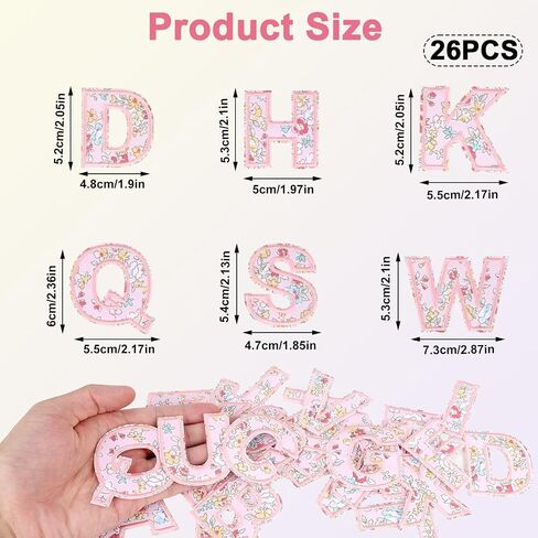26pcs تصحيحات الحديد على الحديد ، تطريز التطريز A-Z الأبجدية الأولي ، رسالة زهرة زخرفية أولية خياطة على رقعة ملابس DIY القبعة قبعة الظهر الحرف (الوردي) in Saudi Arabia