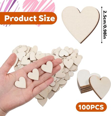 100 PCS قلوب خشبية للحرف اليدوية ، و 1 بوصة خشبية صغيرة قلوب قطع شرائح الخشب غير المكتملة علامة قلب علامة لضيوف الزفاف in Saudi Arabia