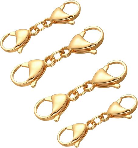 4 PCS Gold Double Lobster Clasp Extender, Necklace Chain Extension Double Claw End Clasps Design, Bracelet Extender Connector Clasp for DIY Jewelry Making in Kuwait