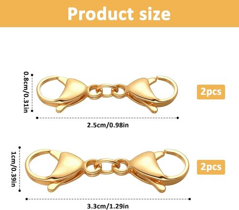 4 PCS Gold Double Lobster Clasp Extender, Necklace Chain Extension Double Claw End Clasps Design, Bracelet Extender Connector Clasp for DIY Jewelry Making in Kuwait