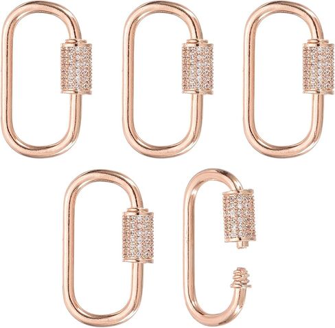 Patikil النحاس المسمار مشبك سحر القفل البيضاوي ، 5pcs مجوهرات المشبك مشبك خطاف قفل micro pave clasps zirconia clasps والإغلاق لسوار القلادة صنع قلادة متدلية ، الذهب الوردي in Saudi Arabia