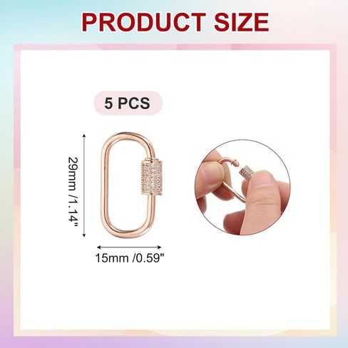 Patikil النحاس المسمار مشبك سحر القفل البيضاوي ، 5pcs مجوهرات المشبك مشبك خطاف قفل micro pave clasps zirconia clasps والإغلاق لسوار القلادة صنع قلادة متدلية ، الذهب الوردي in Saudi Arabia