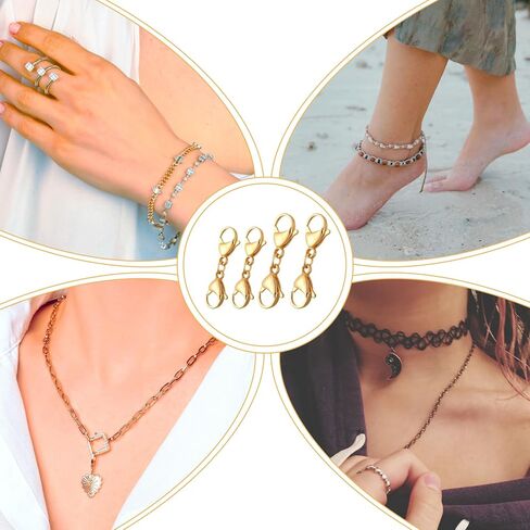 4 PCS Gold Double Lobster Clasp Extender, Necklace Chain Extension Double Claw End Clasps Design, Bracelet Extender Connector Clasp for DIY Jewelry Making in Kuwait