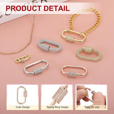 Patikil النحاس المسمار مشبك سحر القفل البيضاوي ، 5pcs مجوهرات المشبك مشبك خطاف قفل micro pave clasps zirconia clasps والإغلاق لسوار القلادة صنع قلادة متدلية ، الذهب الوردي in Saudi Arabia