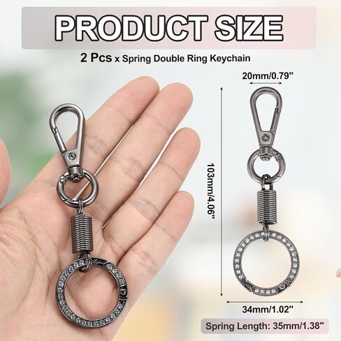 سلسلة مفاتيح Batikil Spring Double Ring ، أحجار راينستون رجعية قابلة للفصل خطافات مضللة مزدوجة حامل حلقة مسرب in Saudi Arabia