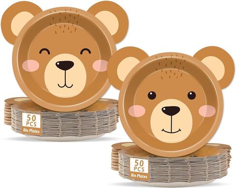 100 Count Bear Paper Plates Bear Shaped Disposable Plates Brown Theme Beary First Birthday Decorations Teddy Paper Dinnerware for Baby Shower Birthday Party Decorations in Saudi Arabia