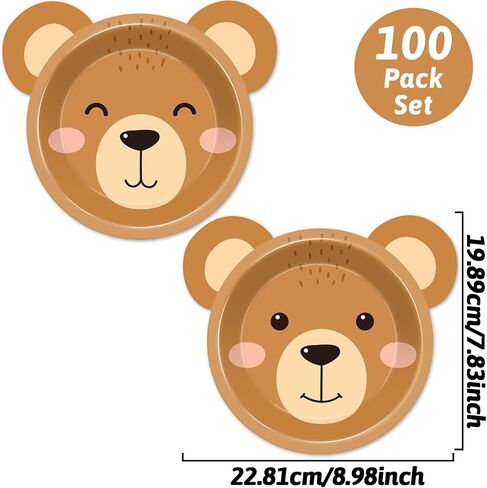 100 Count Bear Paper Plates Bear Shaped Disposable Plates Brown Theme Beary First Birthday Decorations Teddy Paper Dinnerware for Baby Shower Birthday Party Decorations in Saudi Arabia