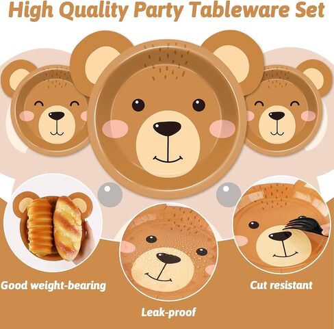 100 Count Bear Paper Plates Bear Shaped Disposable Plates Brown Theme Beary First Birthday Decorations Teddy Paper Dinnerware for Baby Shower Birthday Party Decorations in Saudi Arabia