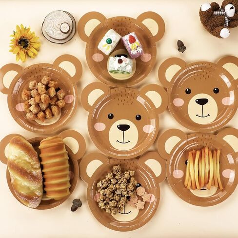 100 Count Bear Paper Plates Bear Shaped Disposable Plates Brown Theme Beary First Birthday Decorations Teddy Paper Dinnerware for Baby Shower Birthday Party Decorations in Saudi Arabia