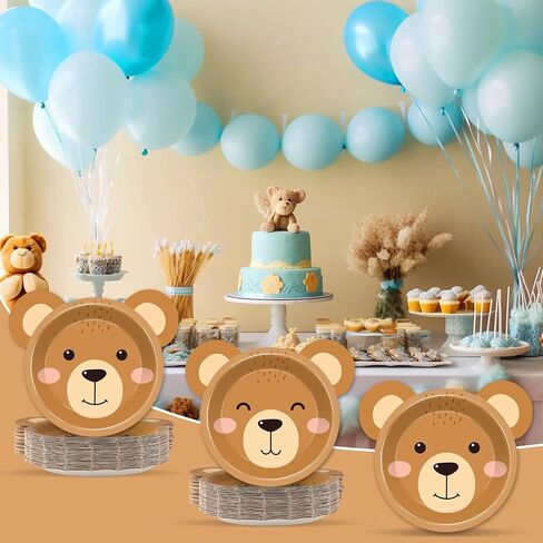 100 Count Bear Paper Plates Bear Shaped Disposable Plates Brown Theme Beary First Birthday Decorations Teddy Paper Dinnerware for Baby Shower Birthday Party Decorations in Saudi Arabia