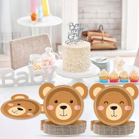 100 Count Bear Paper Plates Bear Shaped Disposable Plates Brown Theme Beary First Birthday Decorations Teddy Paper Dinnerware for Baby Shower Birthday Party Decorations in Saudi Arabia