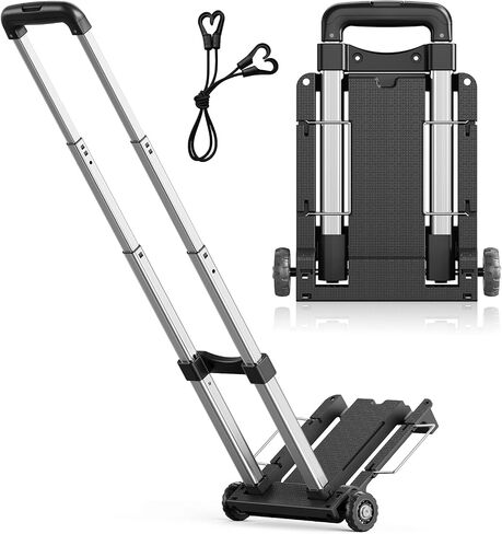 Mini Small Folding Hand Truck Dolly with 2 Tank Wheels, Expandable Base Plate Utility Luggage Cart with 1 Elastic Ropes, Portable Dolly Cart for School Travel Office Moving in Saudi Arabia