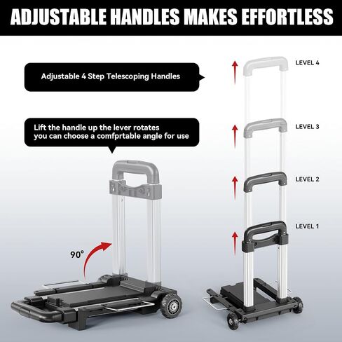 Mini Small Folding Hand Truck Dolly with 2 Tank Wheels, Expandable Base Plate Utility Luggage Cart with 1 Elastic Ropes, Portable Dolly Cart for School Travel Office Moving in Saudi Arabia
