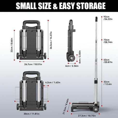 Mini Small Folding Hand Truck Dolly with 2 Tank Wheels, Expandable Base Plate Utility Luggage Cart with 1 Elastic Ropes, Portable Dolly Cart for School Travel Office Moving in Saudi Arabia