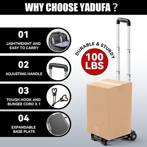 Mini Small Folding Hand Truck Dolly with 2 Tank Wheels, Expandable Base Plate Utility Luggage Cart with 1 Elastic Ropes, Portable Dolly Cart for School Travel Office Moving in Saudi Arabia