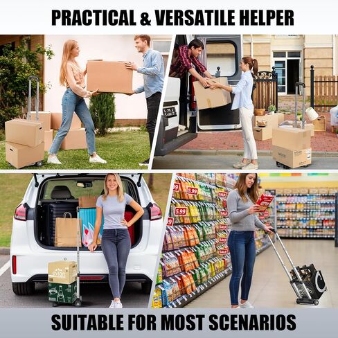 Mini Small Folding Hand Truck Dolly with 2 Tank Wheels, Expandable Base Plate Utility Luggage Cart with 1 Elastic Ropes, Portable Dolly Cart for School Travel Office Moving in Saudi Arabia