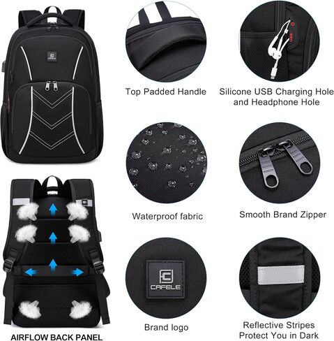 CAFELE TSA Friendly Flight Approved Business Backpack, Water-resistant Lightweight School Rucksack, Durable Large Weekender Bag Daypack (Black, 17.3 Inch) in Saudi Arabia