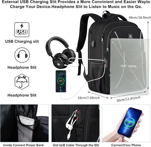 CAFELE TSA Friendly Flight Approved Business Backpack, Water-resistant Lightweight School Rucksack, Durable Large Weekender Bag Daypack (Black, 17.3 Inch) in Saudi Arabia