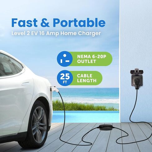 Duosida 32A EV Portable Charging Station, Level 2 EV Home Charger with Charging Screen, 20-ft EV SAE J1772 Charging Cable, Travel Case, EVSE Level 2 NEMA 14-50 Portable Charger in Saudi Arabia