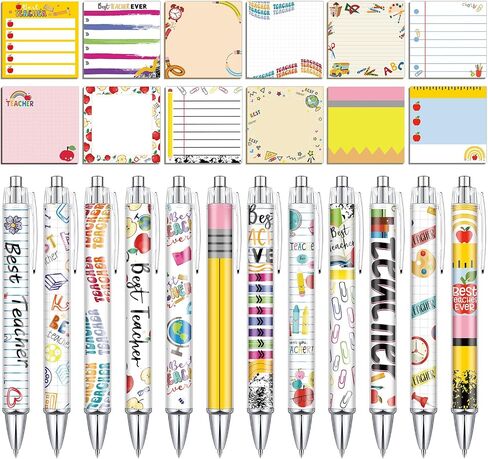 24 Pcs Teacher Appreciation Gifts Funny Teacher Sticky Notes Ballpoint Pens Cute Self-Stick Note Pads Bulk Thank You Gifts for School Classroom Office Thanksgiving Christmas Supplies in Saudi Arabia