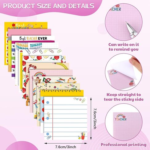 24 Pcs Teacher Appreciation Gifts Funny Teacher Sticky Notes Ballpoint Pens Cute Self-Stick Note Pads Bulk Thank You Gifts for School Classroom Office Thanksgiving Christmas Supplies in Saudi Arabia