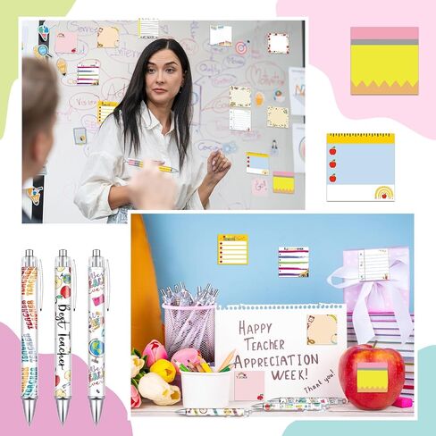 24 Pcs Teacher Appreciation Gifts Funny Teacher Sticky Notes Ballpoint Pens Cute Self-Stick Note Pads Bulk Thank You Gifts for School Classroom Office Thanksgiving Christmas Supplies in Saudi Arabia