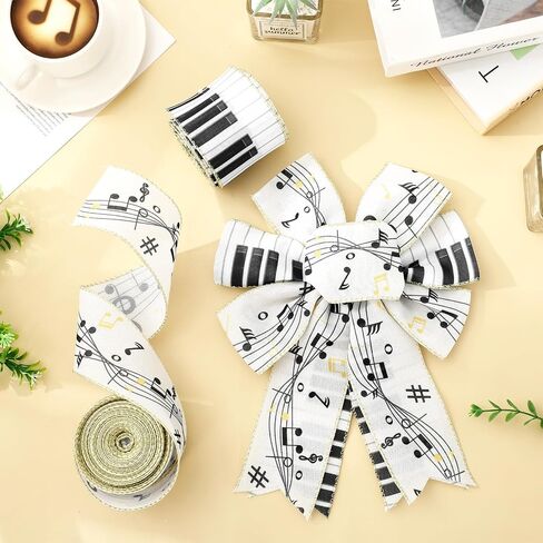 Music Wired Edge Ribbon 2.5 Inch Musical Note Keyboard Fabric Wrapping Ribbon for DIY Crafts Wreath Bow Making Supplies, 20 Yard in Saudi Arabia