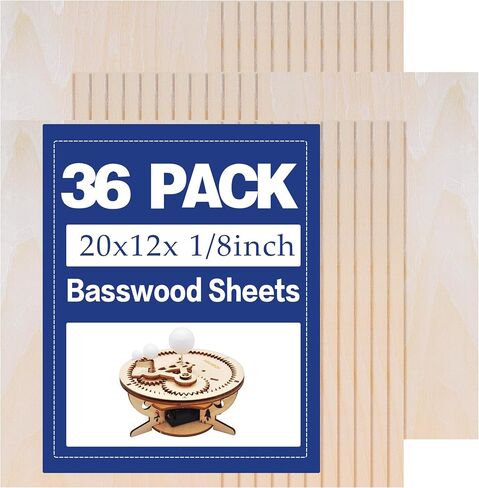 12x12x1/8 Inch Basswood Sheets, 3mm Plywood for Laser Cutting, Unfinished Wood Board for Engraving, Wood Burning, Painting, Crafts, Ornaments, Models, Cutter (36Packs- 12inchx12inch) in Saudi Arabia