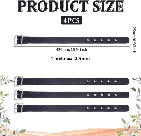 FINGERINSPIRE 4 Pcs Traditional Kilt Extender Straps Imitation Leather Cuff Belt Buckles 16.5x1 Black Leather Adjustable Belt with Metal Square Buckle Women's Belt for Coat Dress Bags DIY in Saudi Arabia