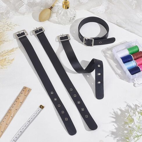 FINGERINSPIRE 4 Pcs Traditional Kilt Extender Straps Imitation Leather Cuff Belt Buckles 16.5x1 Black Leather Adjustable Belt with Metal Square Buckle Women's Belt for Coat Dress Bags DIY in Saudi Arabia