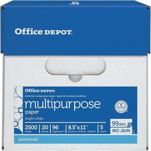 Office Depot® Multi-Use Paper & Copy Paper ، 5 Reams ، White ، Letter (8.5 "× 11") ، 2500 ورقة لكل حالة ، 20 رطل ، 96 Brigh in Saudi Arabia
