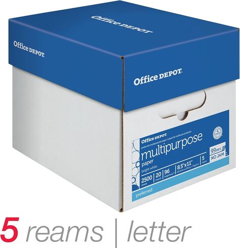 Office Depot® Multi-Use Paper & Copy Paper ، 5 Reams ، White ، Letter (8.5 "× 11") ، 2500 ورقة لكل حالة ، 20 رطل ، 96 Brigh in Saudi Arabia