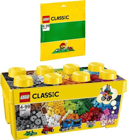 مجموعة Lego الكلاسيكية من 2 10696 و 10700 لبنات البناء مربع + لوحة قاعدة خضراء - لعبة البناء الإبداعية للأطفال ، وتعزز المهارات الحركية والخيال ، مثالية لمشاريع البناء و in Saudi Arabia