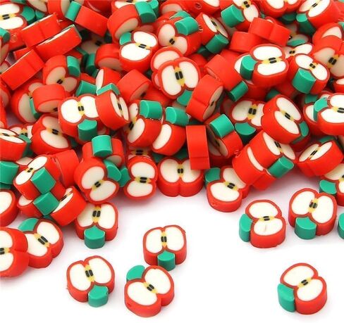 50 PCS بوليمر الطين حبات التفاح ، 1 1.6 مم التفاح الأحمر من البوليمر المصنوع يدويًا ، حبات شريحة التفاح شريحة التفاح ، الفاكهة الفواكبة الفواه in Kuwait