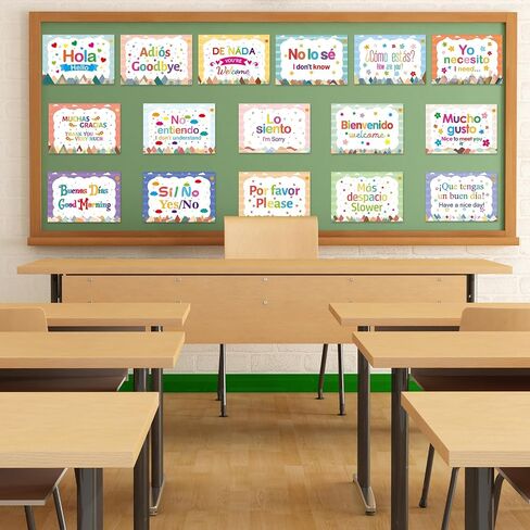 WorldBazaar Spanish Posters 16 Pcs Moving Mountains Spanish Language Learning Posters Words and Phrases Classroom Decorations School Study Materials for Teachers in Saudi Arabia